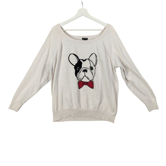 torrid Sweaters - Torrid Womens Whimsical Lightweight French Bulldog Neutral Sweater 2X Beige Knit